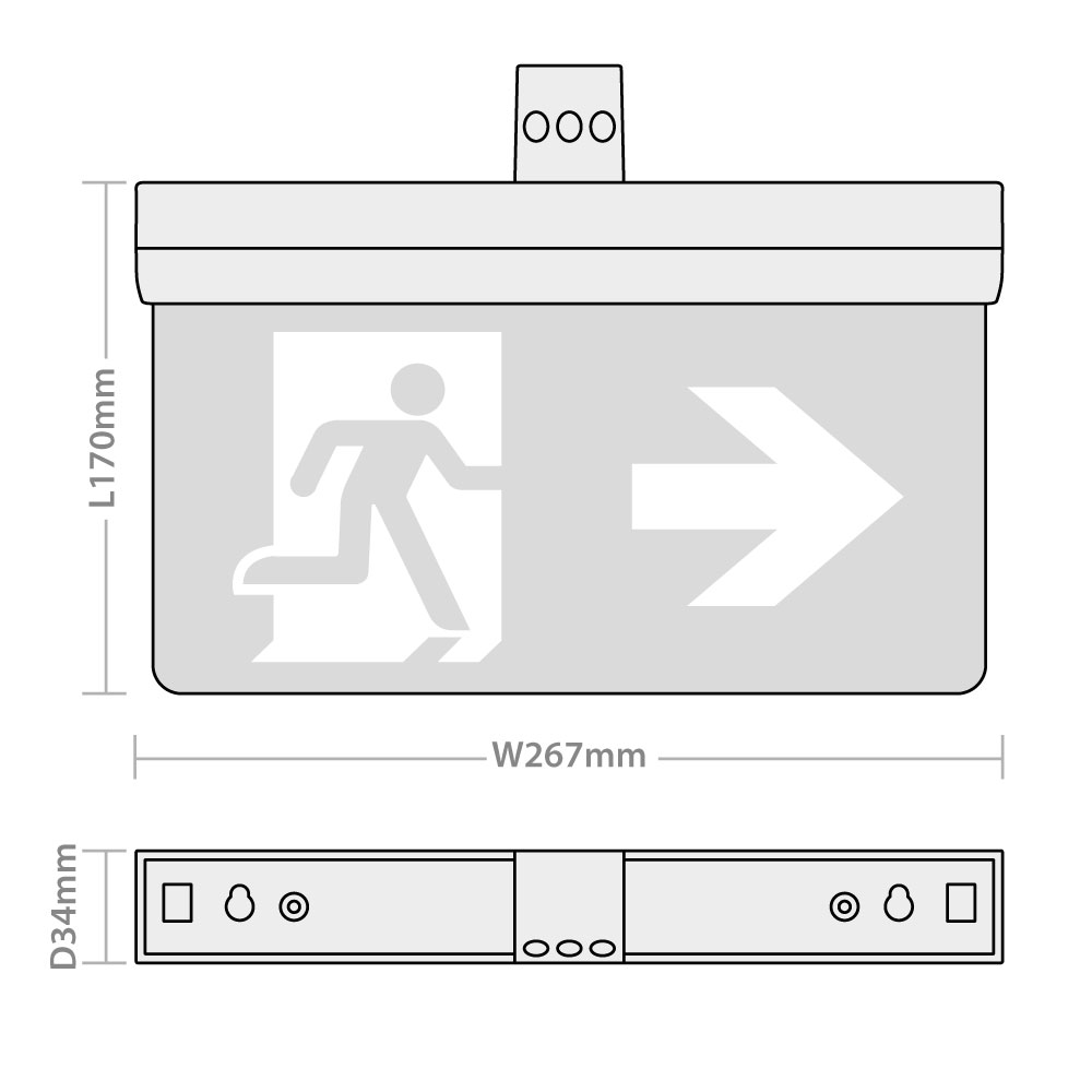 Red Arrow 5-in1 Emergency Exit Sign Dimensions